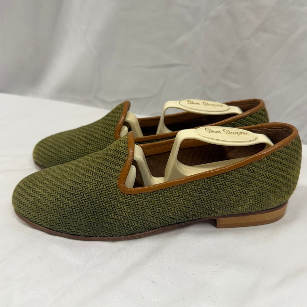 Zalo Women's Vintage Green Hand Made Needlepoint Leather Trim Driving Loafers 6